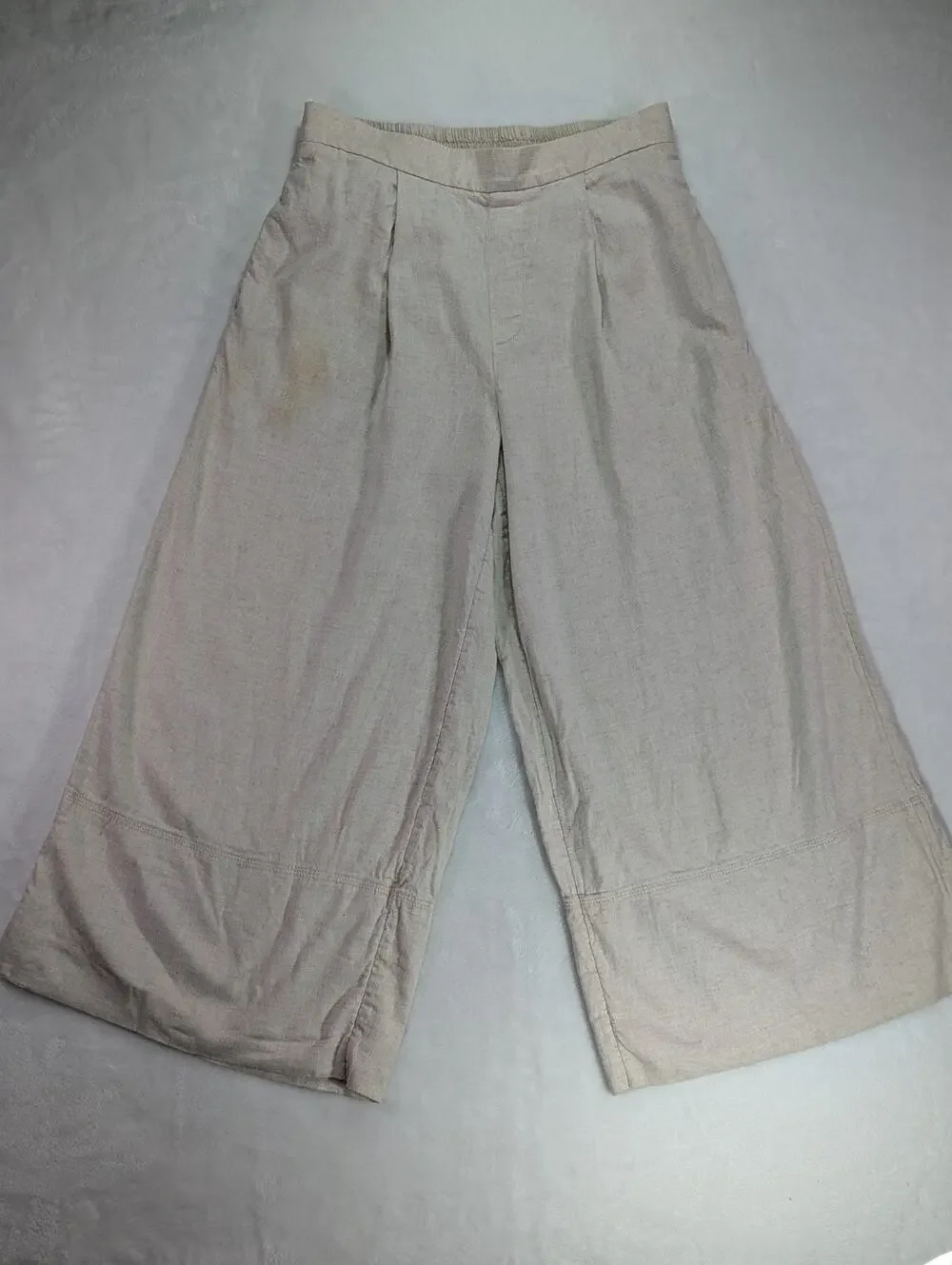 Banana Republic Womens Small Beige Linen Blend Wide Leg Cropped Elastic Pants